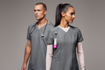 Man and woman with grey scrubs