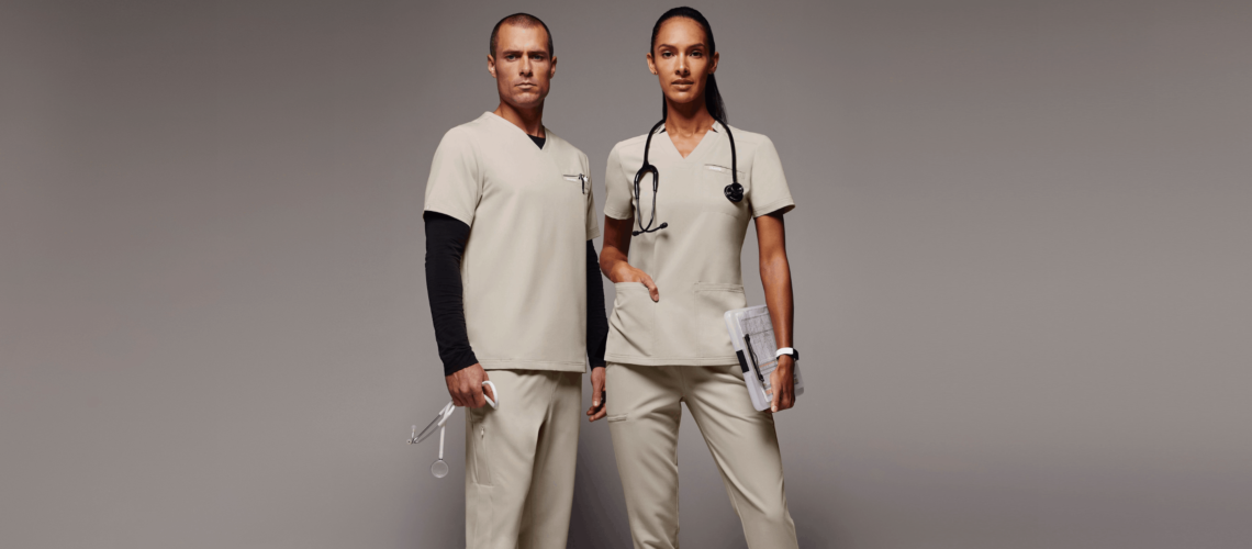 Doctors wearing light color scrubs