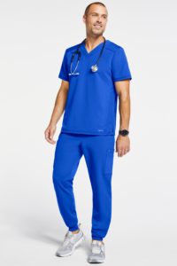 Man in blue mesh jogger pant