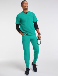 Man wearing bright green scrub