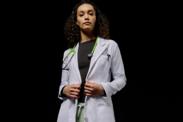 Woman wearing lab coat