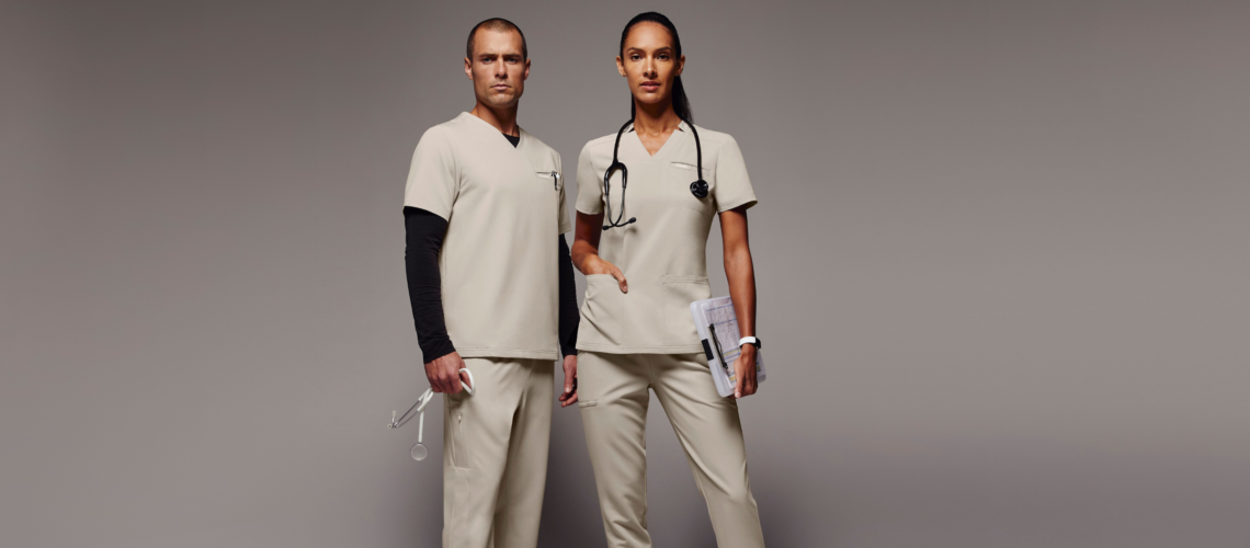 Man and woman with white scrubs