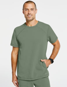 Man wearing olive top scrubs