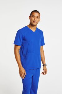 Man with royal blue color scrub top