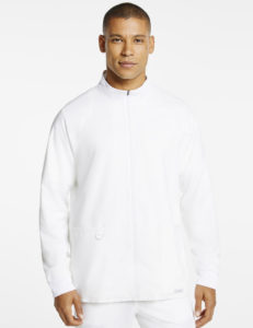 Man wearing classic scrub jacket in white