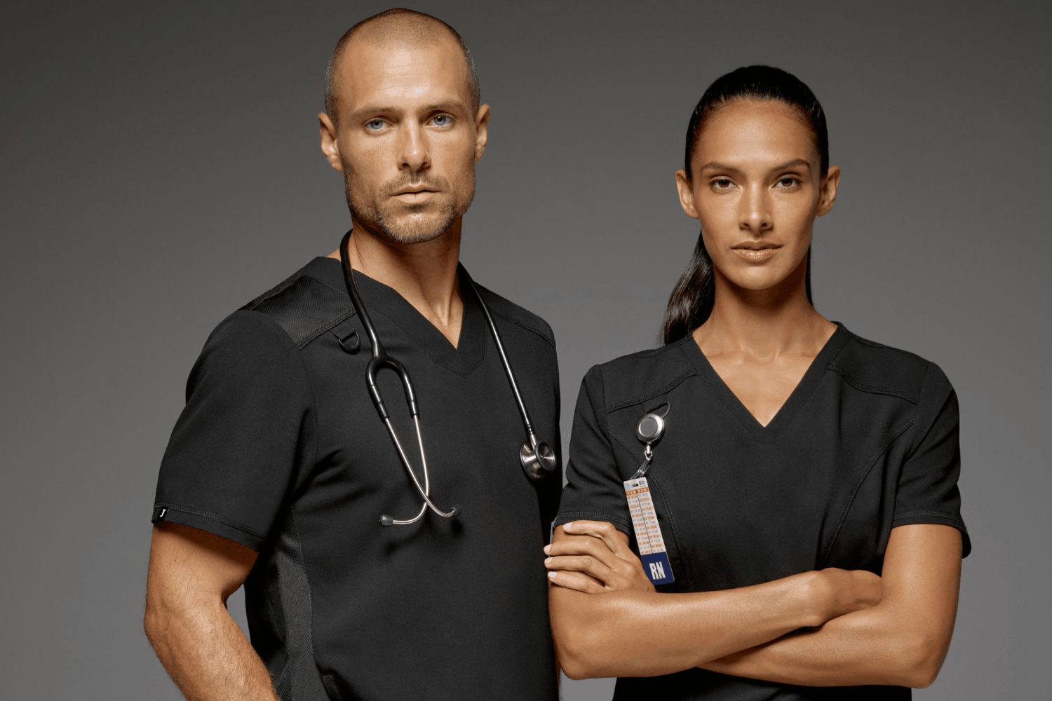 Man-and-woman-nurses-in-black-scrubs