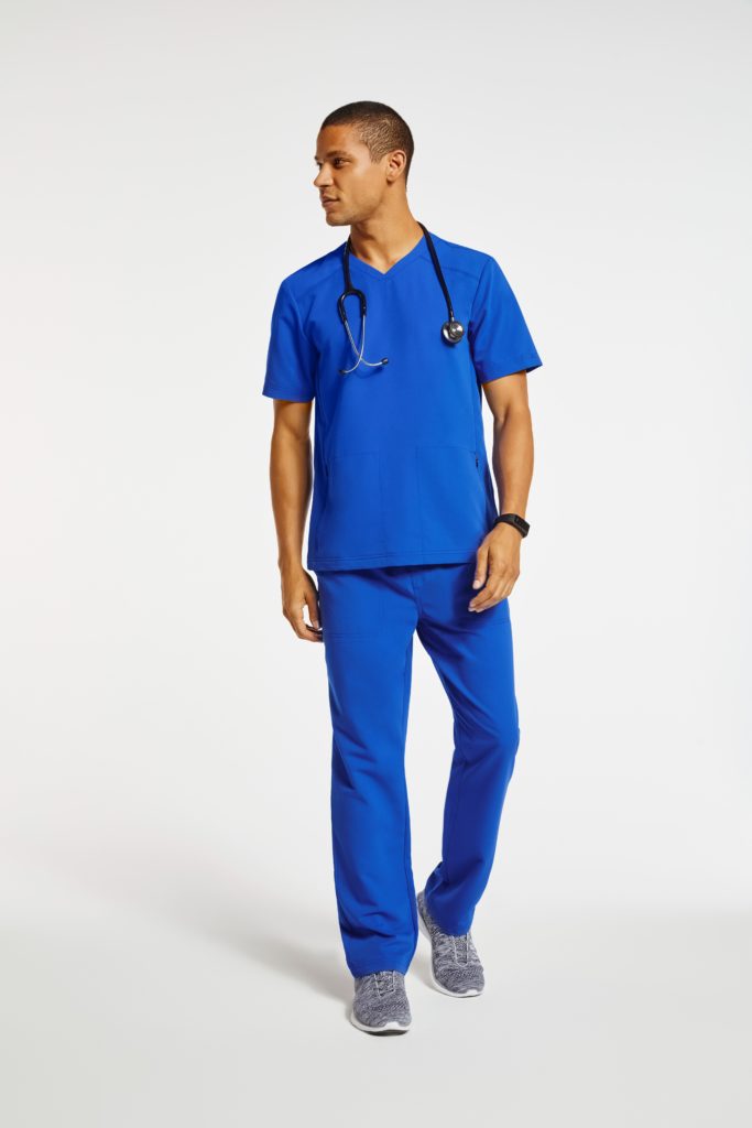 Man wearing classic straight leg pant royal blue scrubs