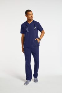 doctor wearing blue scrubs