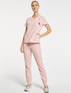 doctor wearing pink scrubs 