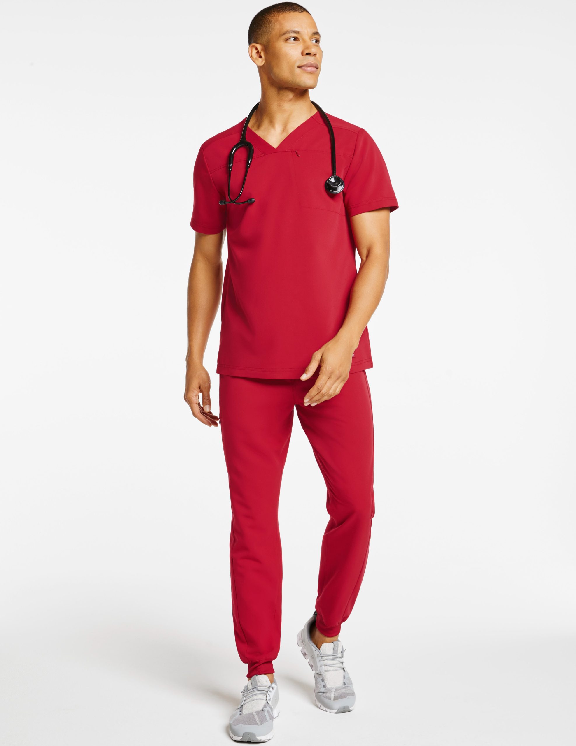 nurse wearing red jogger pants