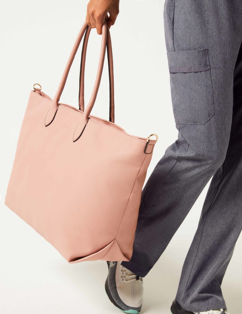 Nurse with jaanuu double shift tote in blush