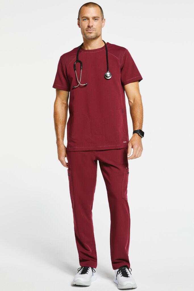 nurse-wearing-two-piece-red-scrubs