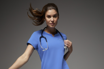 Nurse wearing blue scrubs