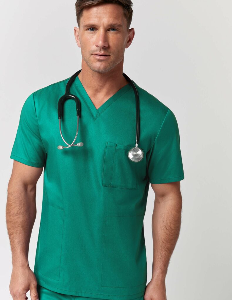 nurse-wearing-v-neck-pocket-jaanuu-top-in-green