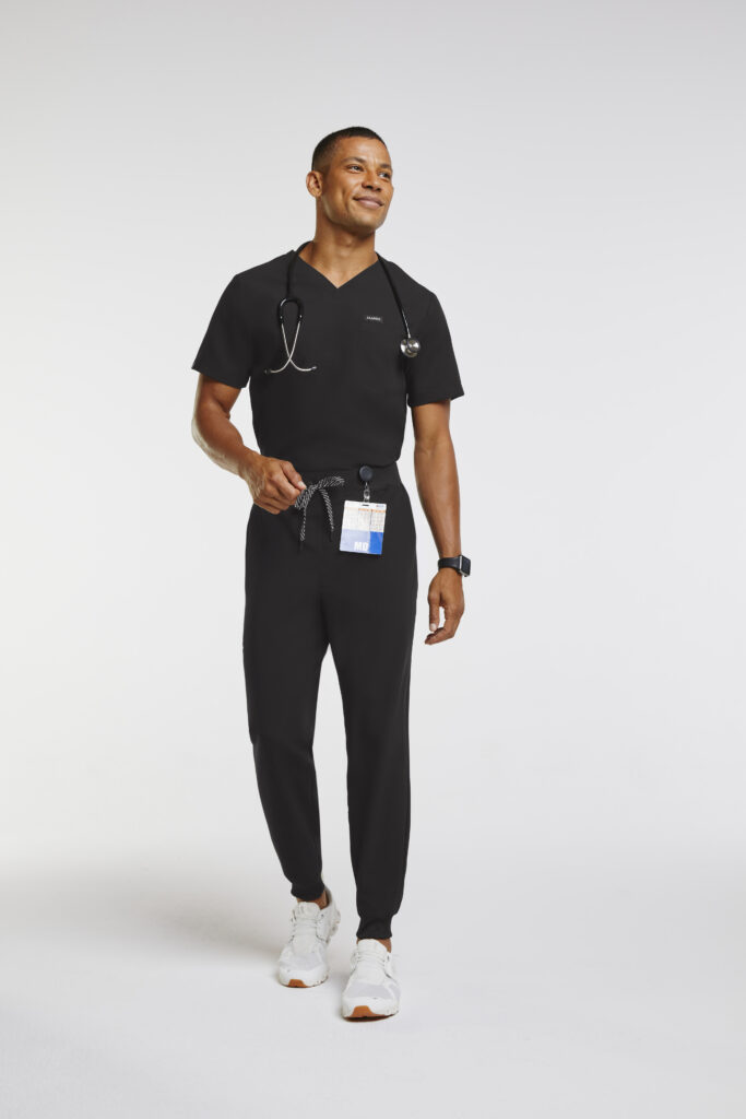 Male-nurse-wearing-black-Jaanuu-scrubs