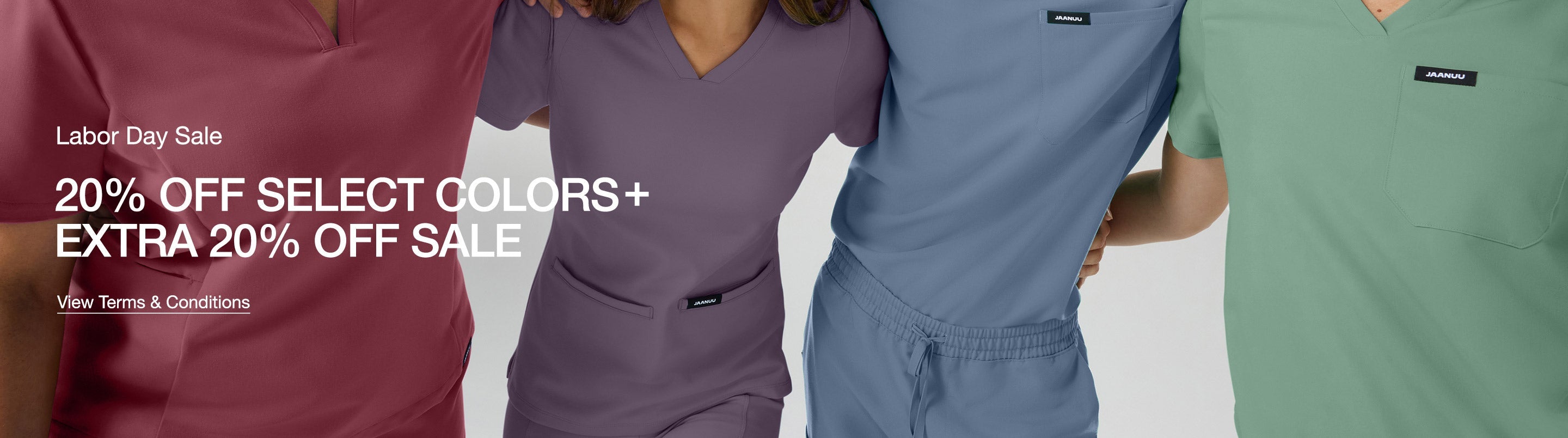 Text saying, "Labor Day Sale: 20% Off Select Colors + Extra 20% Off Sale"