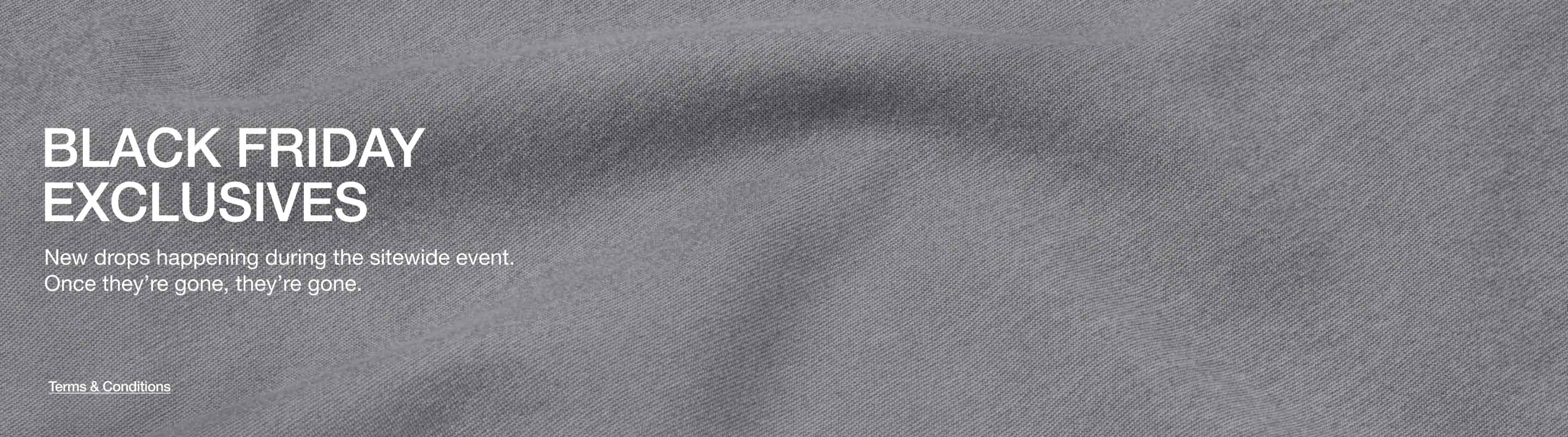 Close up image of Graphite scrub fabric. Image has text, "BLACK FRIDAY EXCLUSIVES. New drops happening during the sitewide event. Once they're gone, they're gone. Click to see Terms and Conditions."