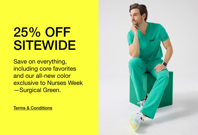 25% Off Sitewide: Save on everything, including core favorite and our all-new color exclusive to Nurses Week—Surgical Green. Terms and Conditions.