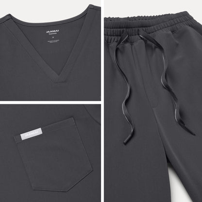 Jaanuu UltraLAST™ Essential Performance Men's 5-Pocket Scrub Set - Pewter