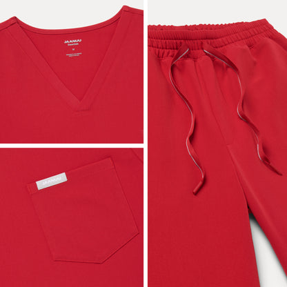 Jaanuu UltraLAST™ Essential Performance Men's 5-Pocket Scrub Set - Red