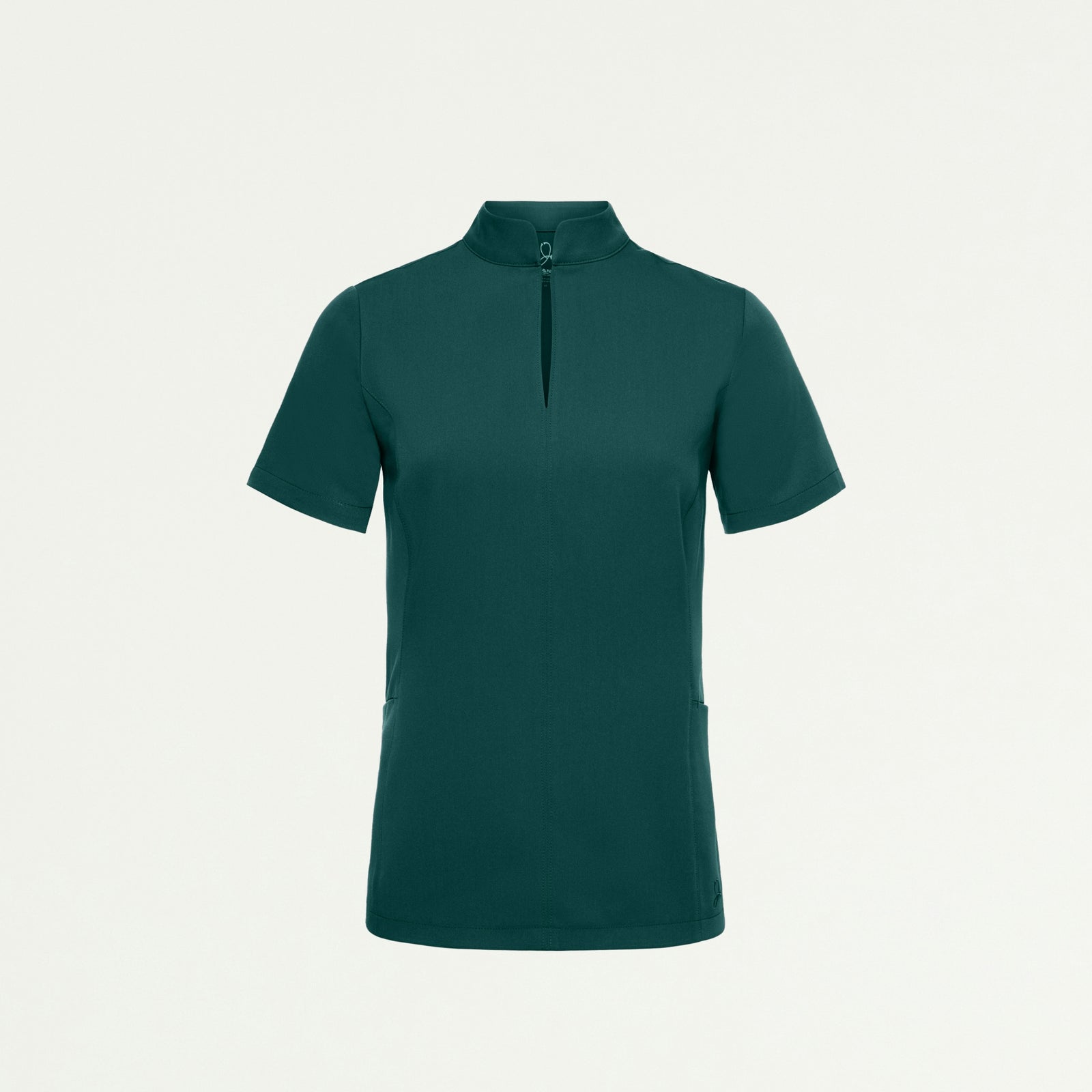 Aria Fit & Flare Mock-Neck Scrub Top - Midnight Green