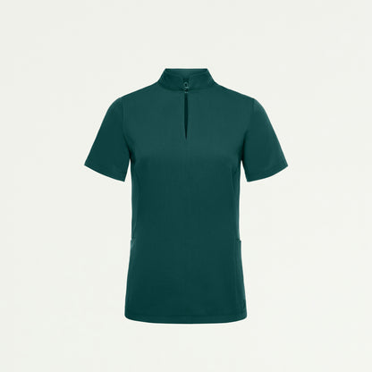Aria Fit & Flare Mock-Neck Scrub Top - Midnight Green - WOMEN'S TOPS - Jaanuu