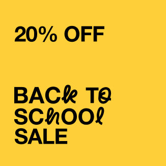 A flat yellow Jaanuu promotional card with black display type. Text on the image reads: "20% OFF. BACK TO SCHOOL SALE" - Women Nav Tile