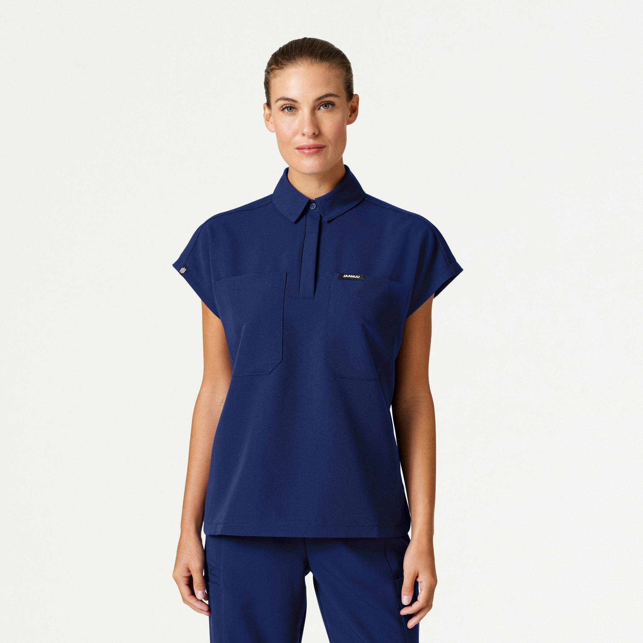 Acta Oversized 2-Pocket Scrub Top - Navy Blue - WOMEN'S TOPS - Jaanuu