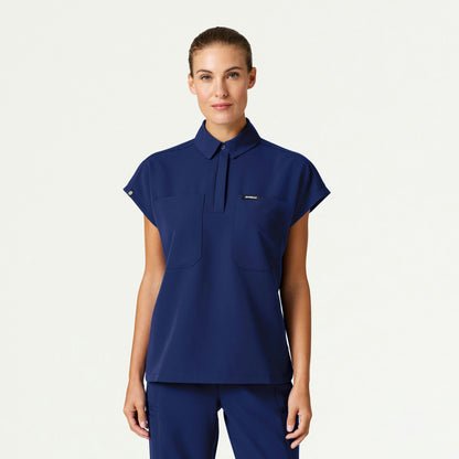 Acta Oversized 2-Pocket Scrub Top - Navy Blue - WOMEN'S TOPS - Jaanuu