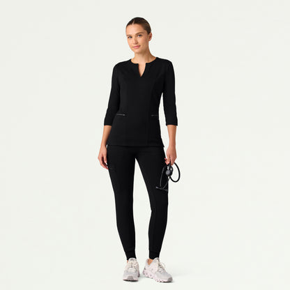 Zoe Slim 3/4-Sleeve ULTRAsoft Scrub Top - Black - WOMEN'S TOPS - Jaanuu