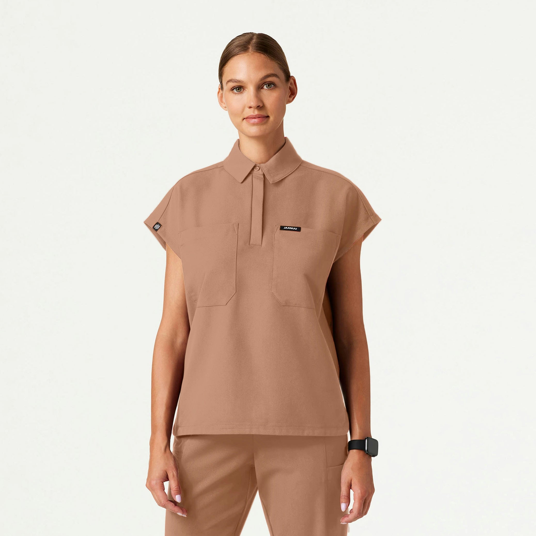 Acta Oversized 2-Pocket Scrub Top - Clay - WOMEN'S TOPS - Jaanuu