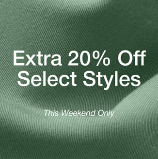 Image of text, "Extra 20% Off Select Styles. This Weekend Only." - Women Nav Tile