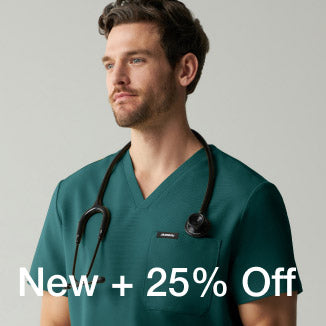 A man wearing Midnight Green scrubs. - Men Nav Tile