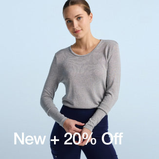 Woman wearing silver Metallic Underscrub. - Women Nav Tile