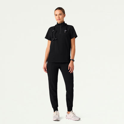 Nora Half-Zip Collared Scrub Top - Black - WOMEN'S TOPS - Jaanuu