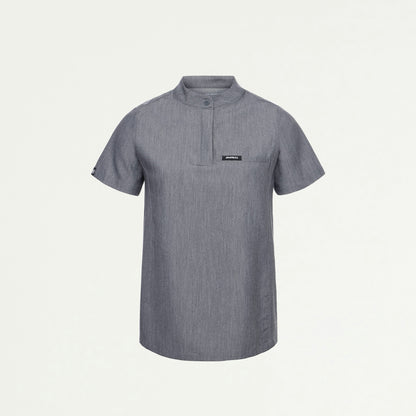 Savi Tuck-In Stand-Collar Scrub Top - Heather Gray - WOMEN'S TOPS - Jaanuu
