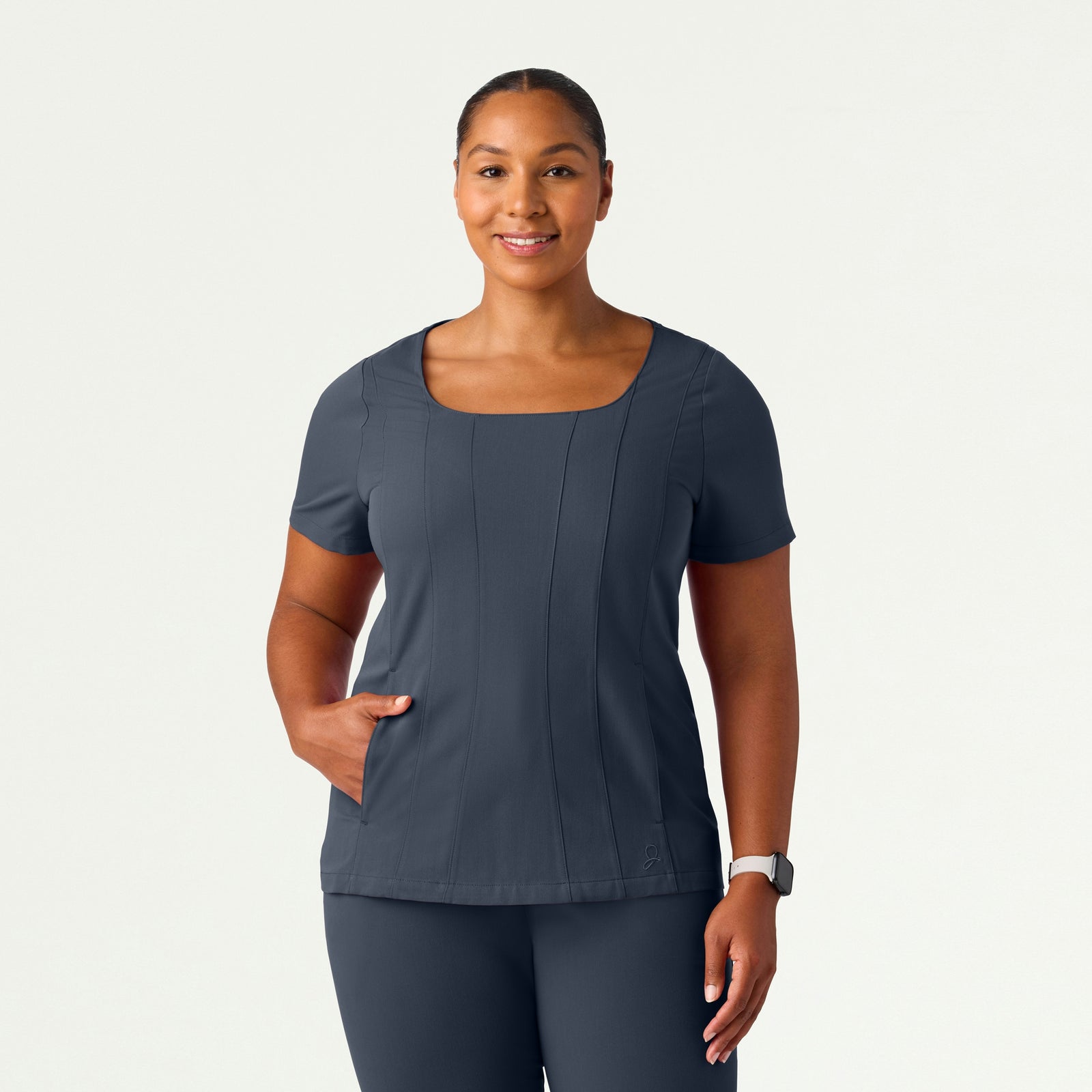 Emery Slim Square-Neck Scrub Top - Carbon Gray - WOMEN'S TOPS - Jaanuu