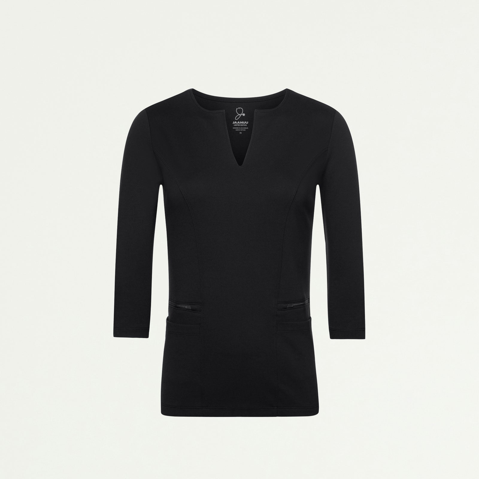 Zoe Slim 3/4-Sleeve ULTRAsoft Scrub Top - Black - WOMEN'S TOPS - Jaanuu