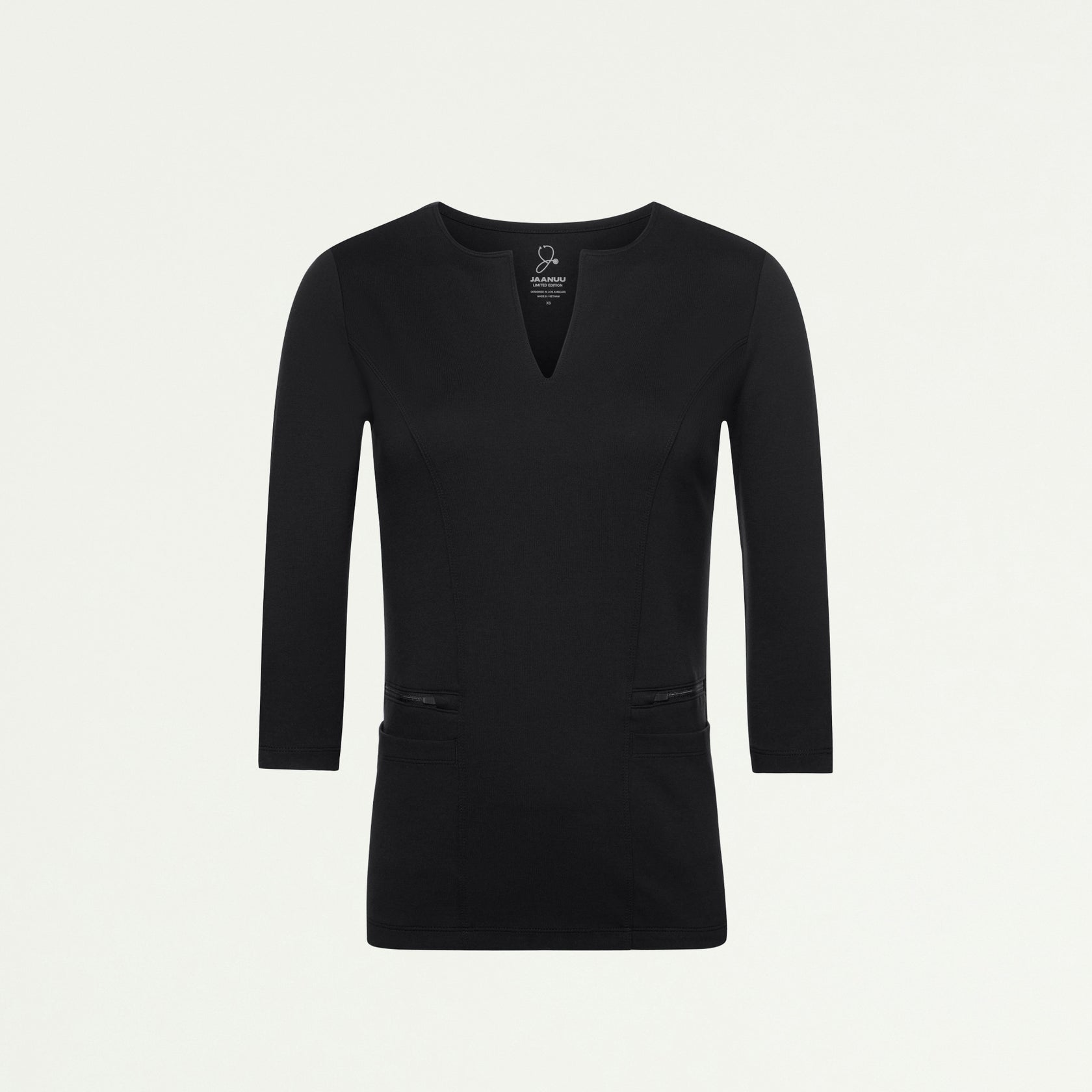 Zoe Slim 3/4-Sleeve ULTRAsoft Scrub Top - Black - WOMEN'S TOPS - Jaanuu