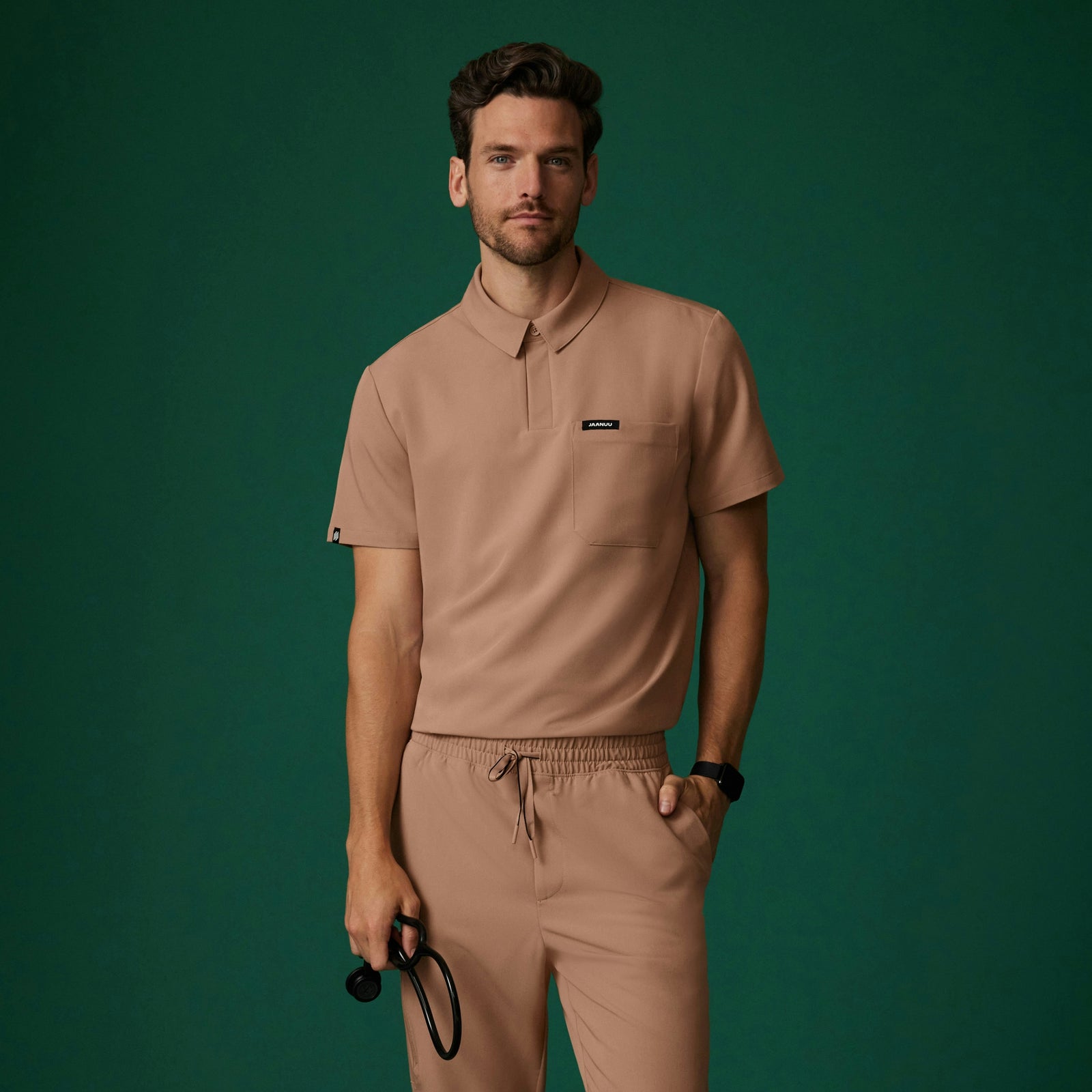 Axis Polo Scrub Top - Clay - MEN'S TOPS - Jaanuu