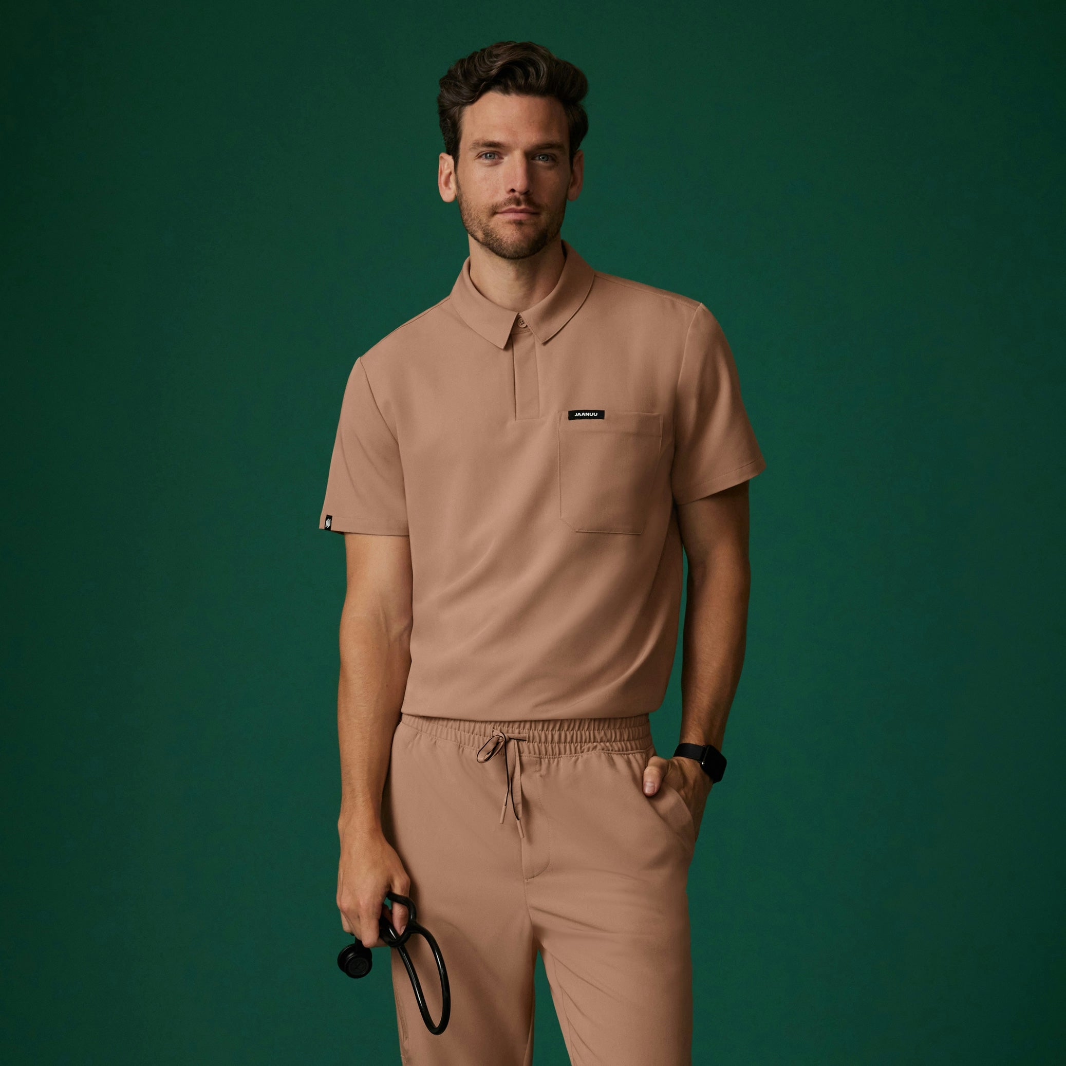 Axis Polo Scrub Top - Clay - MEN'S TOPS - Jaanuu