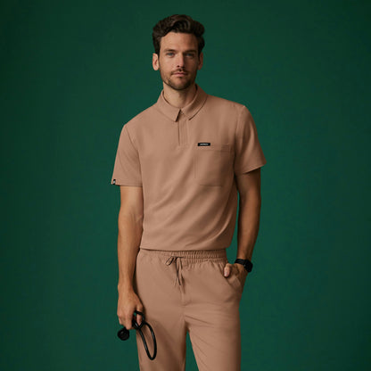 Axis Polo Scrub Top - Clay - MEN'S TOPS - Jaanuu