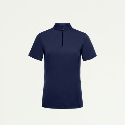 Aria Fit & Flare Mock-Neck Scrub Top - Midnight Navy - WOMEN'S TOPS - Jaanuu