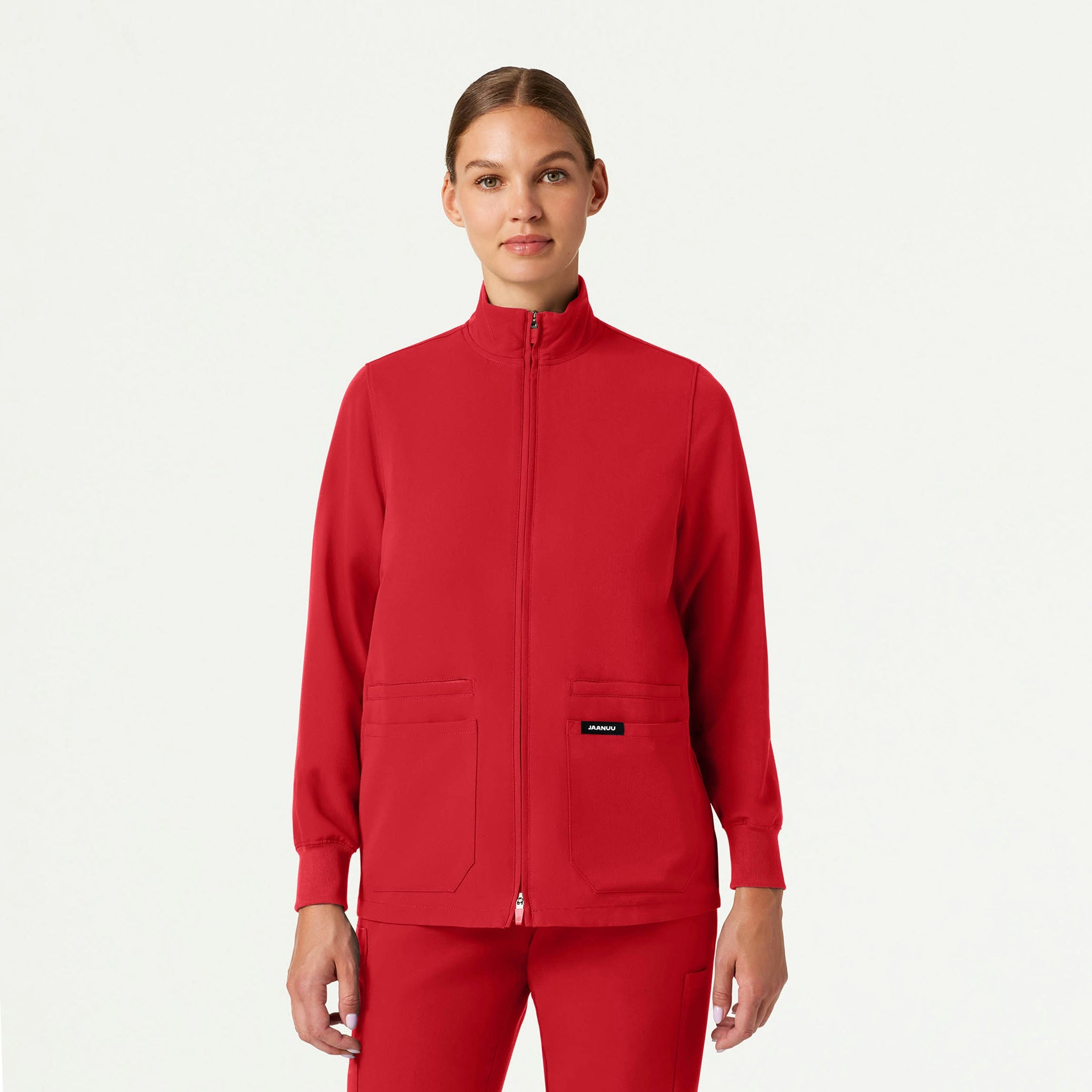 Ceri Essential 6-Pocket Scrub Jacket - Brilliant Red - WOMEN'S JACKETS - Jaanuu