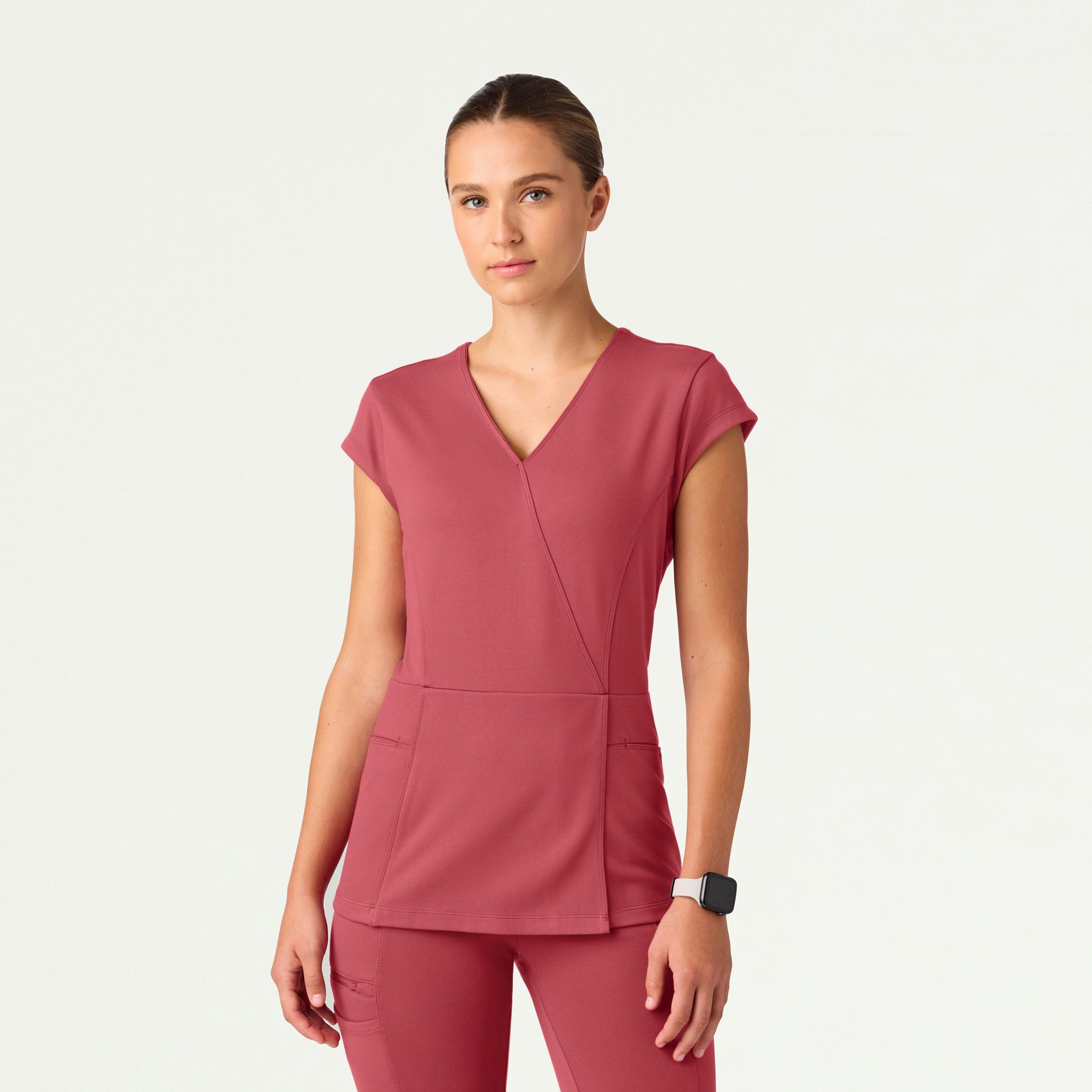 Isla Mock-Wrap ULTRAsoft Scrub Top - Mulberry - WOMEN'S TOPS - Jaanuu