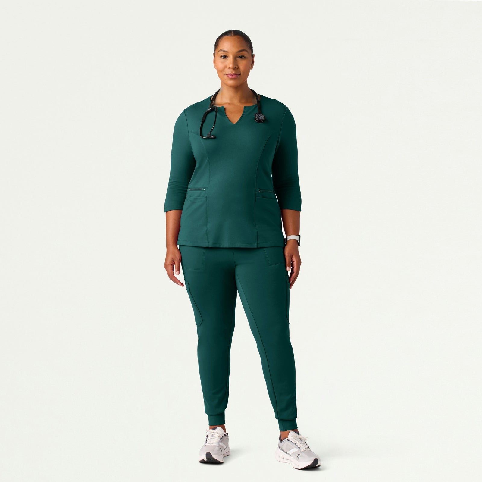 Zoe Slim 3/4-Sleeve ULTRAsoft Scrub Top - Midnight Green - WOMEN'S TOPS - Jaanuu