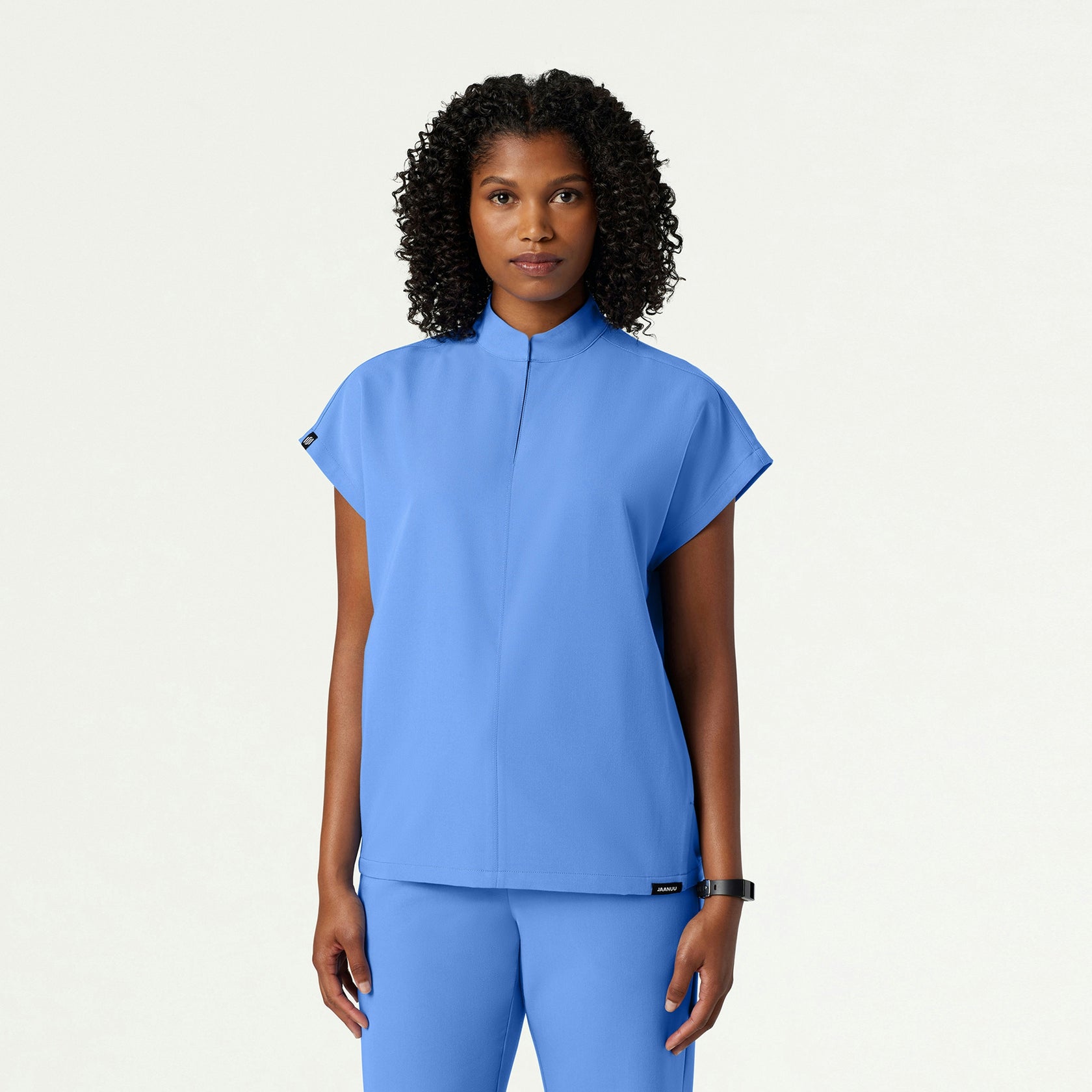 Aris Oversized 2-Pocket Scrub Top - Ceil Blue - WOMEN'S TOPS - Jaanuu