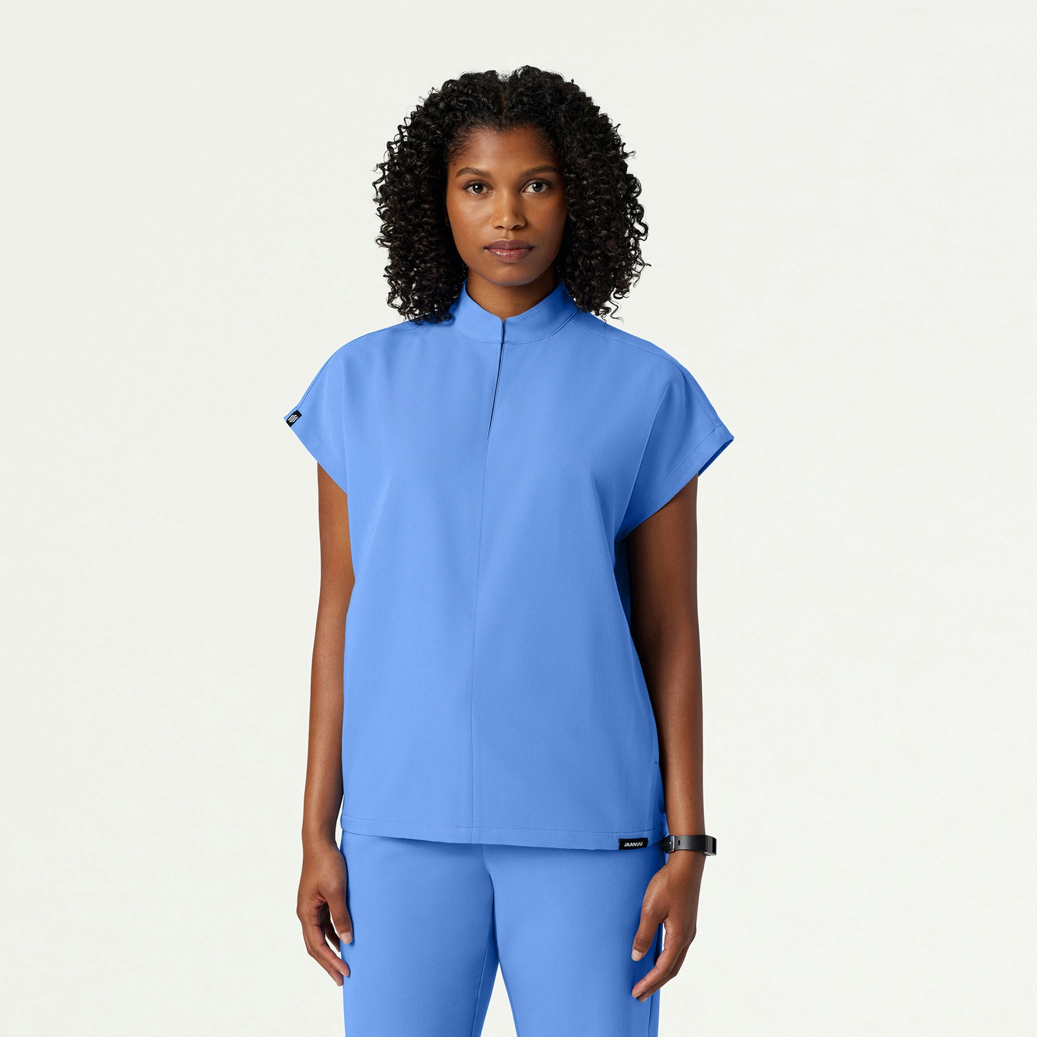 Aris Oversized 2-Pocket Scrub Top - Ceil Blue - WOMEN'S TOPS - Jaanuu