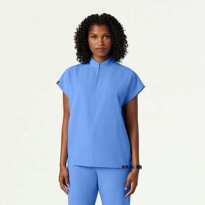 Aris Oversized 2-Pocket Scrub Top - Ceil Blue - WOMEN'S TOPS - Jaanuu