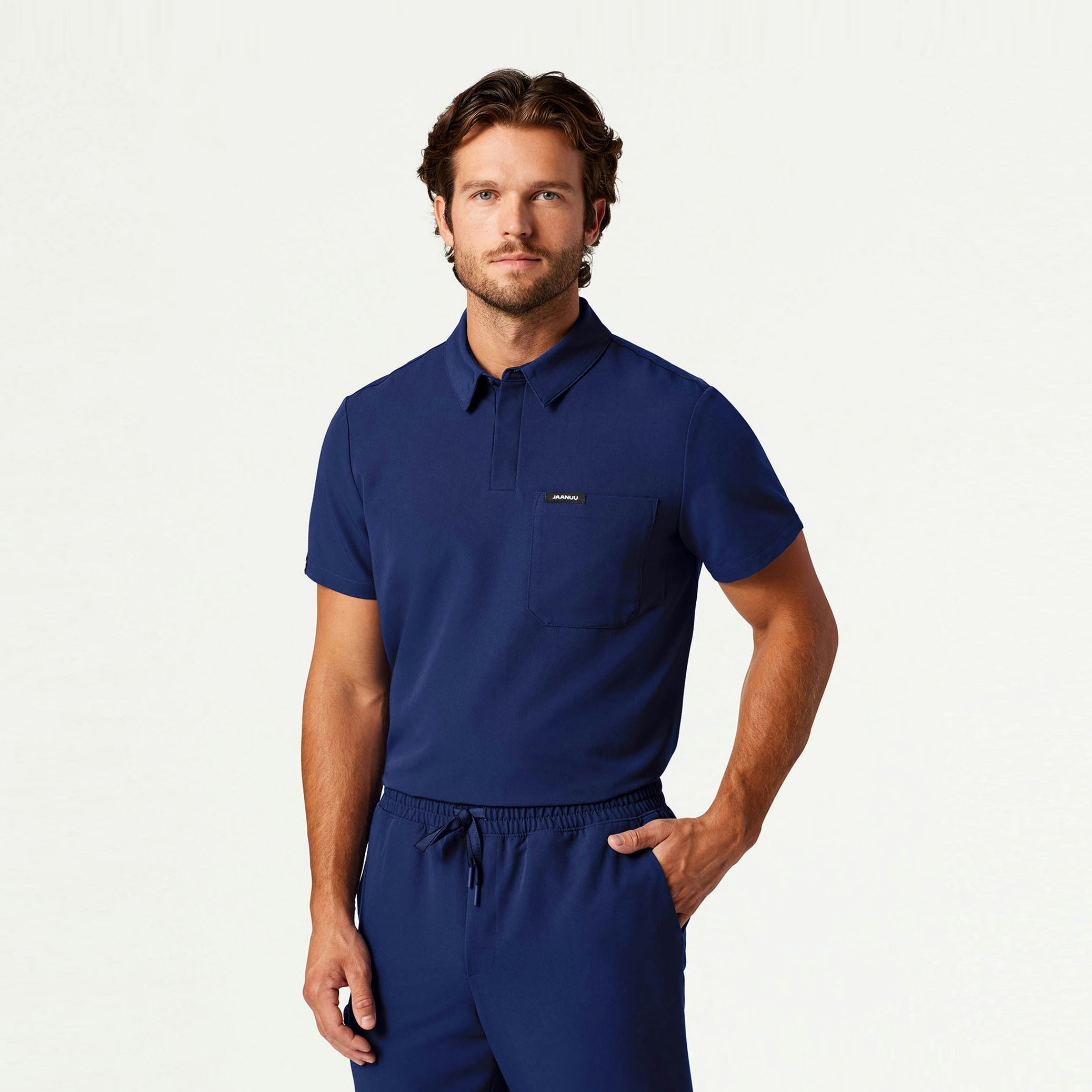 Axis Polo Scrub Top - Navy Blue - MEN'S TOPS - Jaanuu
